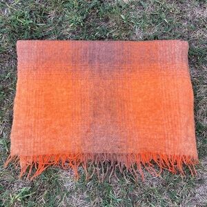 SPORTS RUG Vintage Mohair Wool Plaid Orange and Brown Throw Blanket Scotland
